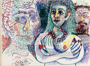パブロ・ピカソ Painting - 二人の男と一人の女 1970年 パブロ・ピカソ